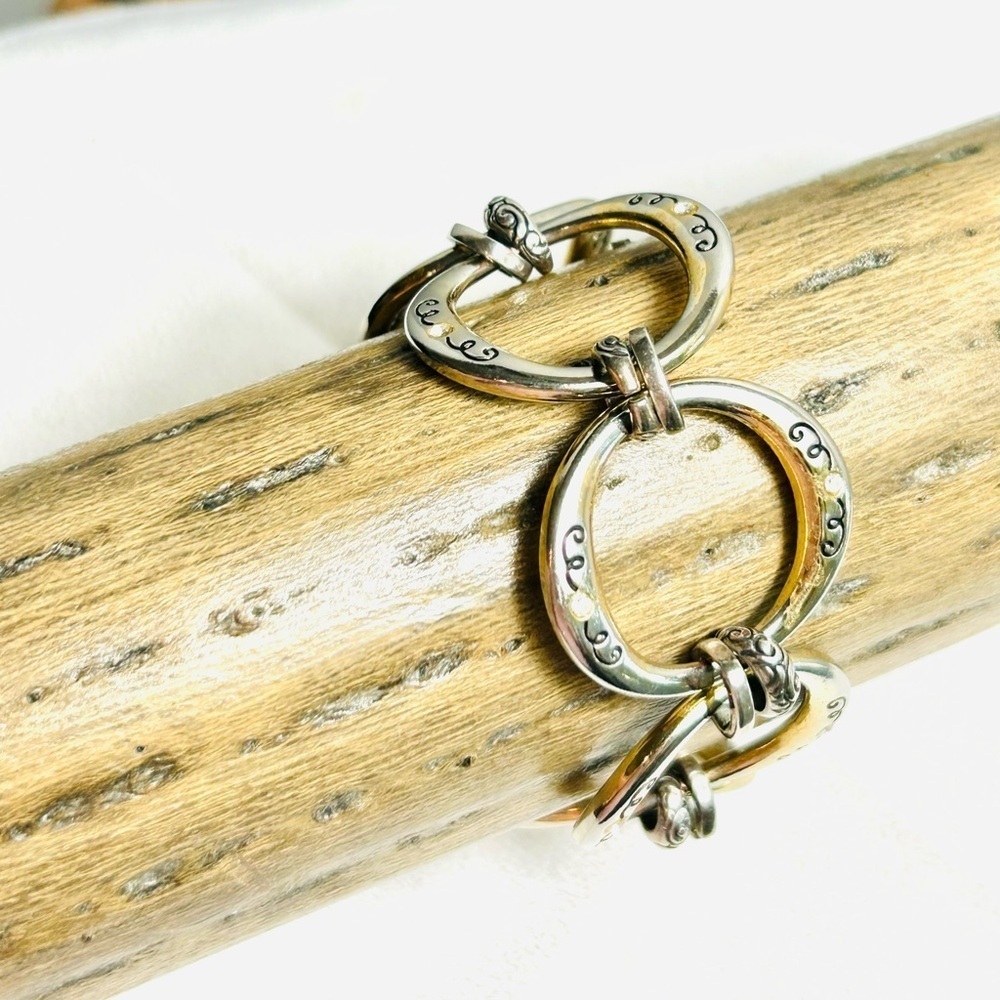 Brighton Covet Large Open Link Bracelet Silver Plated Faded Gold Tone Look 8" - Picture 2 of 12